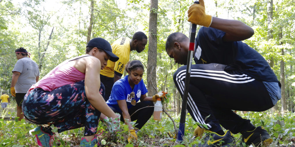 UGA students work in Brooklyn Cemetery during UGA's Dawg Day of Service.