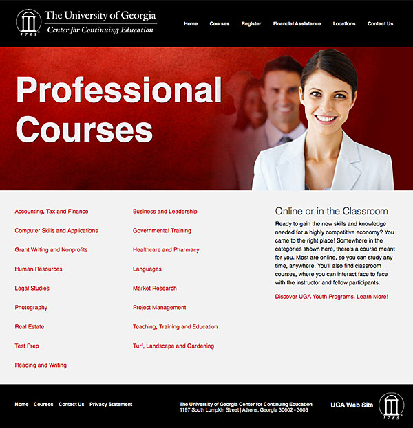 Courses offered at Georgia Center website