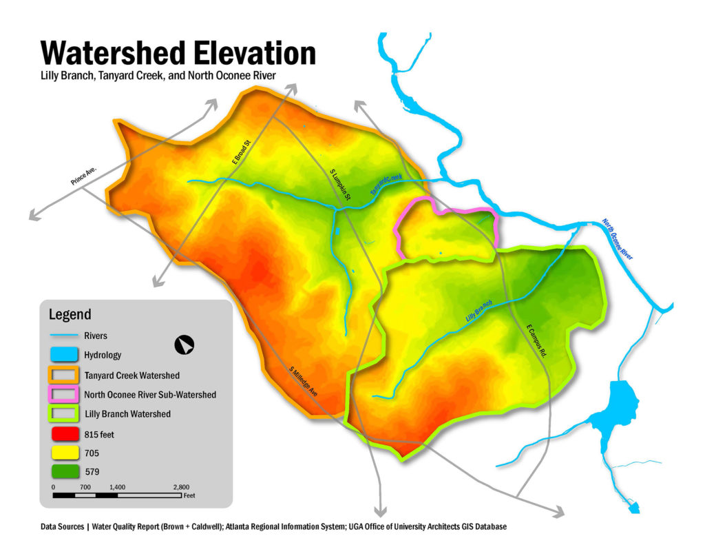 Watershed UGA watershed elevation map-h.illustration