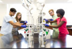 Incoming class 2017 4 students in a lab-h