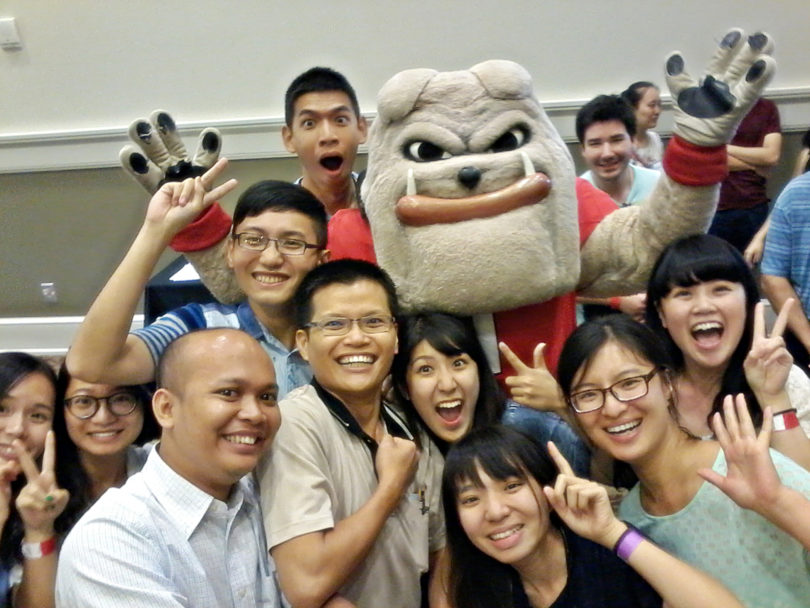 International Education Week file photo students with Hairy Dawg-h