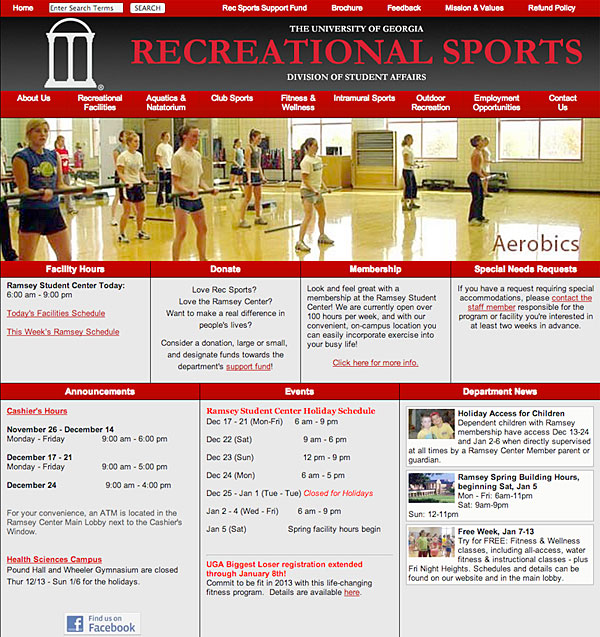 Explore fitness options on Rec Sports site