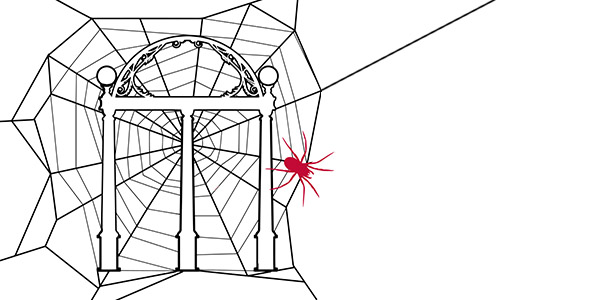 Drawing of the Arch on a spider web with red spider