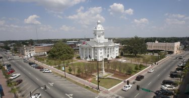 Aerial photo of white government building in Moultrie, Georgia.
