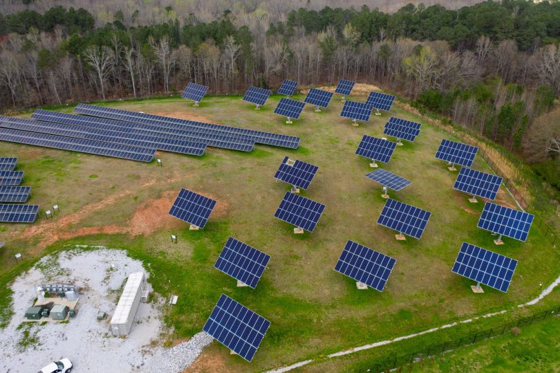 Aerial view of solar panel farm