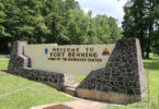 A Fort Benning entrance sign.