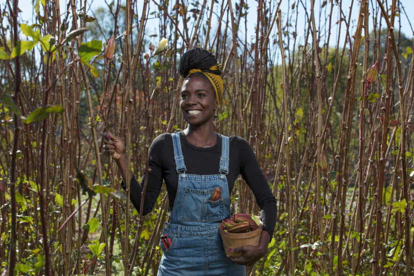 Norman is pictured here at Patchwork City Farms, her farm located in the Oakland city neighborhood of Atlanta.