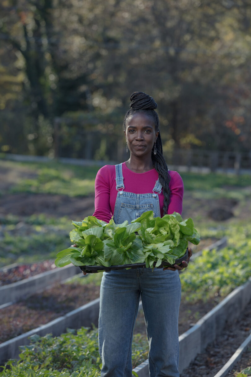 Norman is pictured here at Patchwork City Farms, her farm located in the Oakland city neighborhood of Atlanta.
