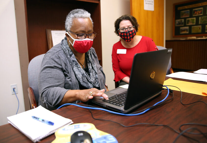 Older black woman at computer