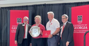 Flavor of Georgia winners pose with the CAES dean and UGA's president