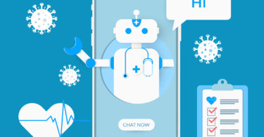 A chatbot says hello on a smartphone. Chatbots were used frequently during COVID