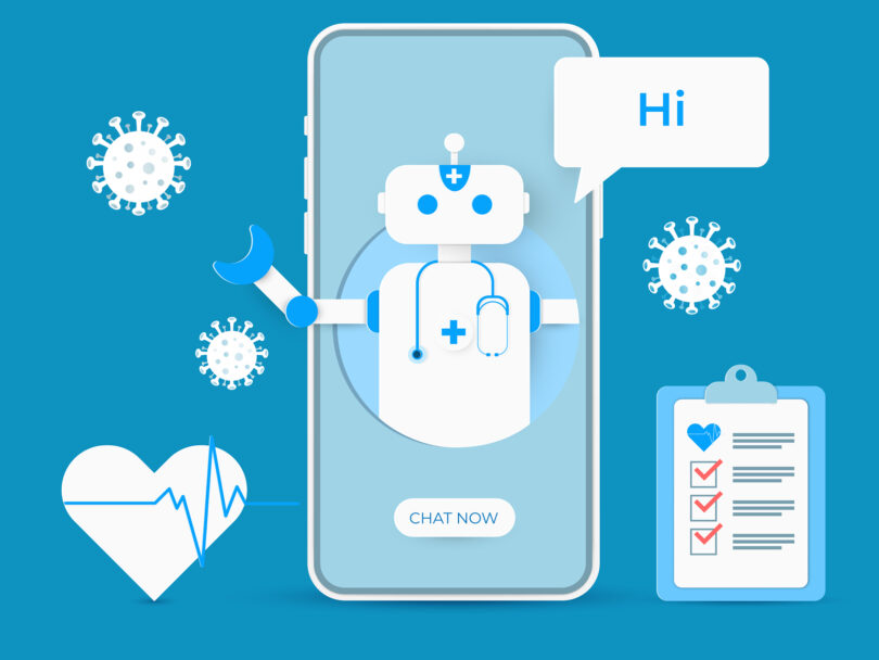 A chatbot says hello on a smartphone. Chatbots were used frequently during COVID