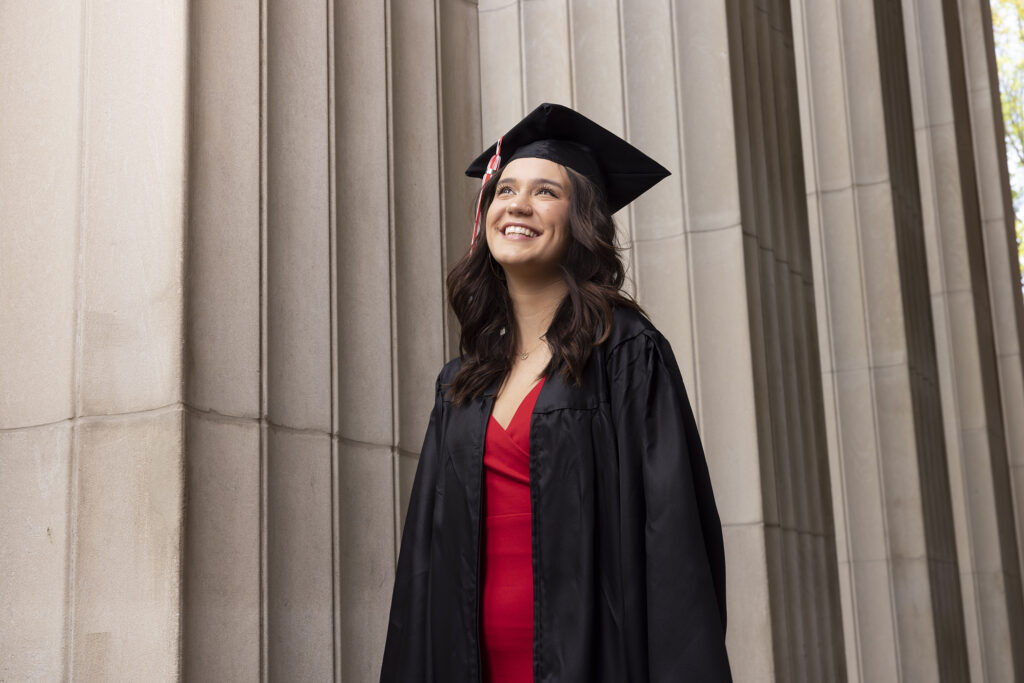 UGA student graduation speaker Karli Bryant stands on the steps of the chapel