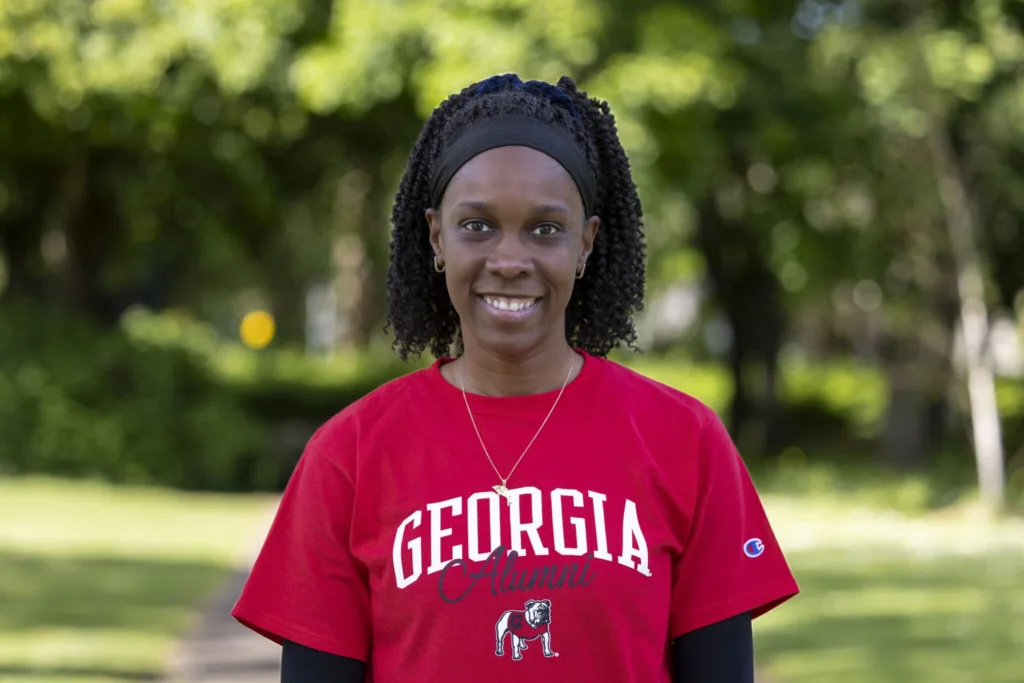 Portrait of graduate student Levern Spencer in Albert College Park at Dublin City University during a study away Maymester in Ireland.