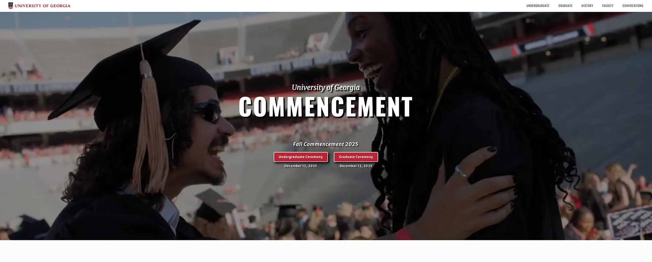 Screenshot of Commencement website.