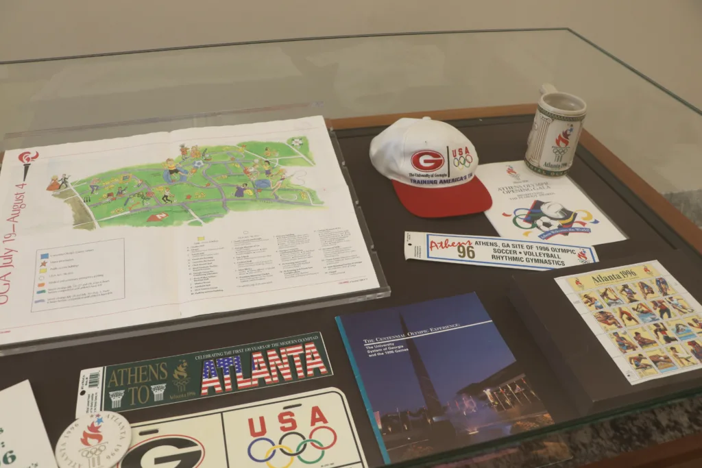 Map, tickets and memorabilia documenting Athens’ role in the 1996 Olympic Games.