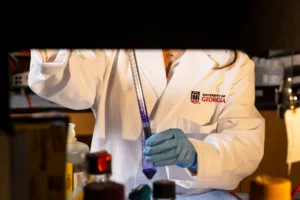 Detail of a pipette and test tube in UGA's Complex Carbohydrate Research Center laboratory.
