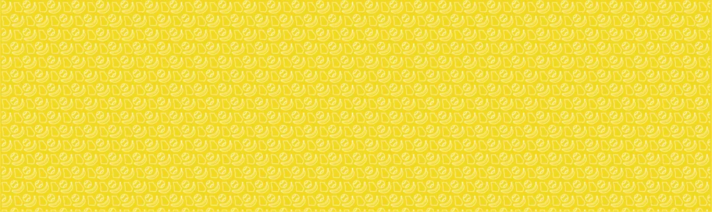 A yellow background covered in white icons of bananas, baseballs, and the state of georgia. There is a list of teams in the banana ball league including the savannah bananas, party animals, firefighters, texas tailgaters, loco beach coconuts, and indianapolis clowns.