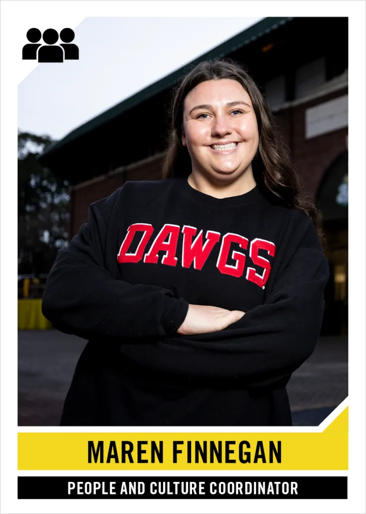 Digital trading card that reads "maren finnegan, people and culture coordinator"