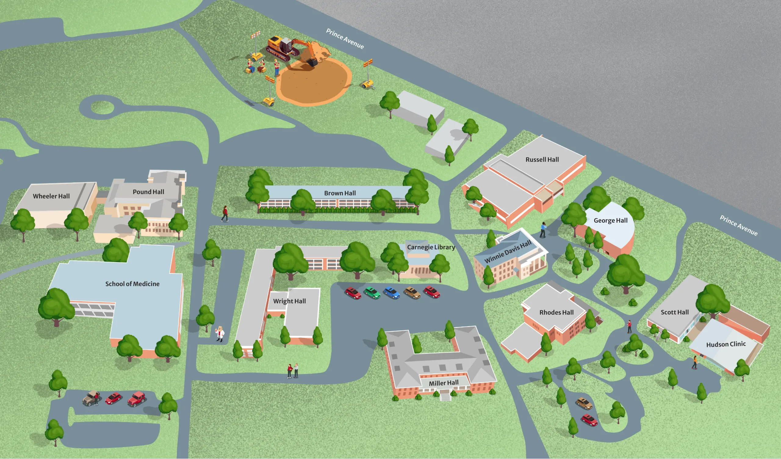 An illustrated map of UGA's health sciences campus